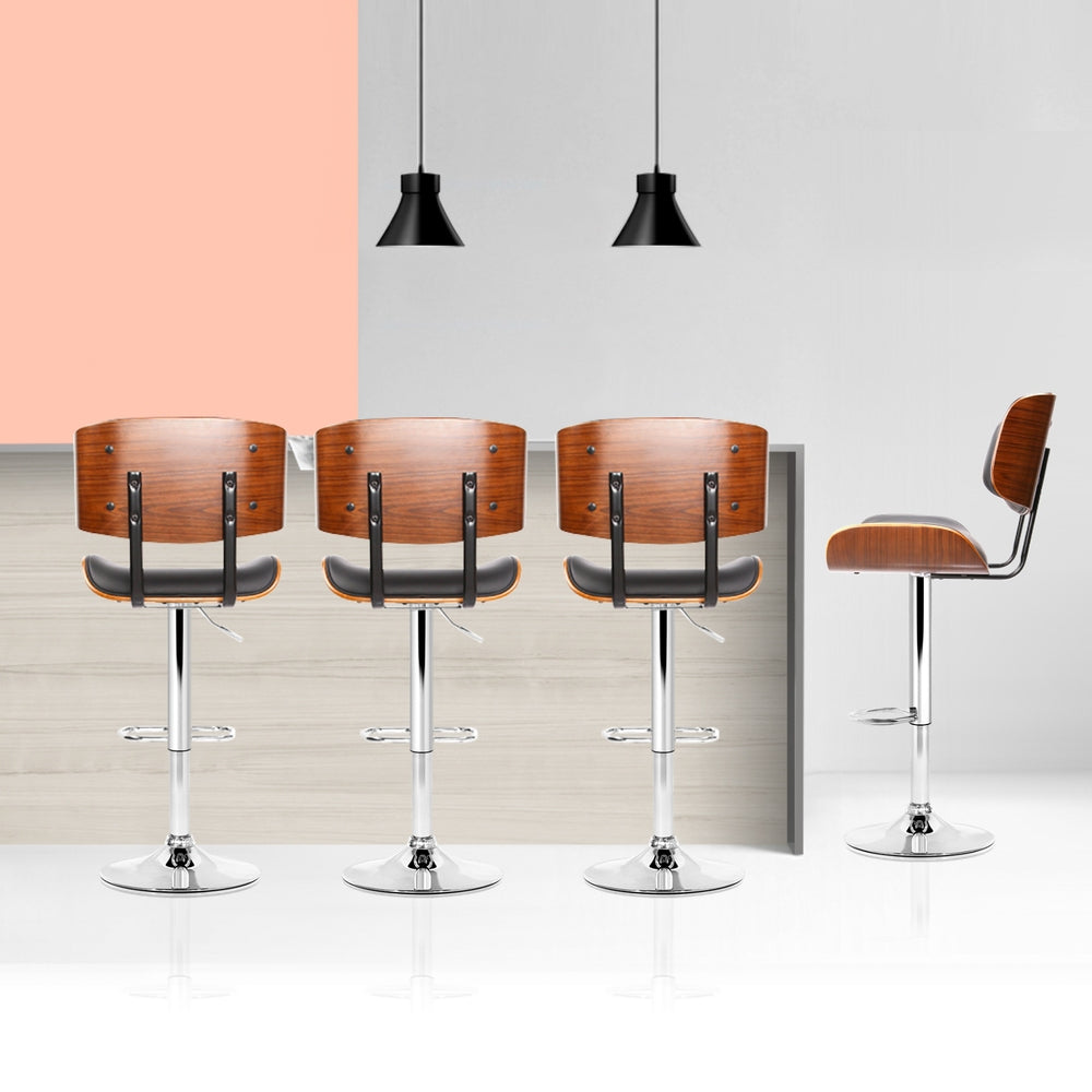 4x Bar Stools | Gas Lift | Leather | Black Finish