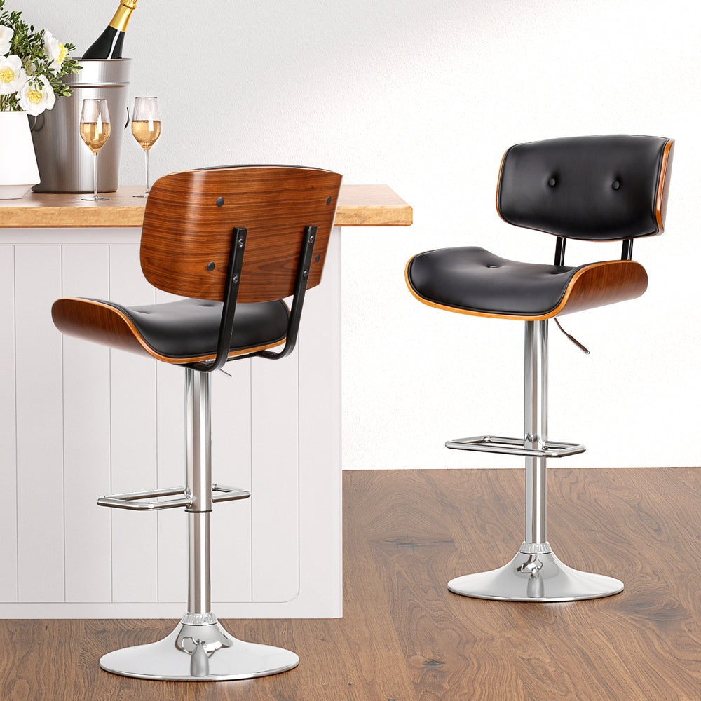 4x Bar Stools | Gas Lift | Leather | Black Finish