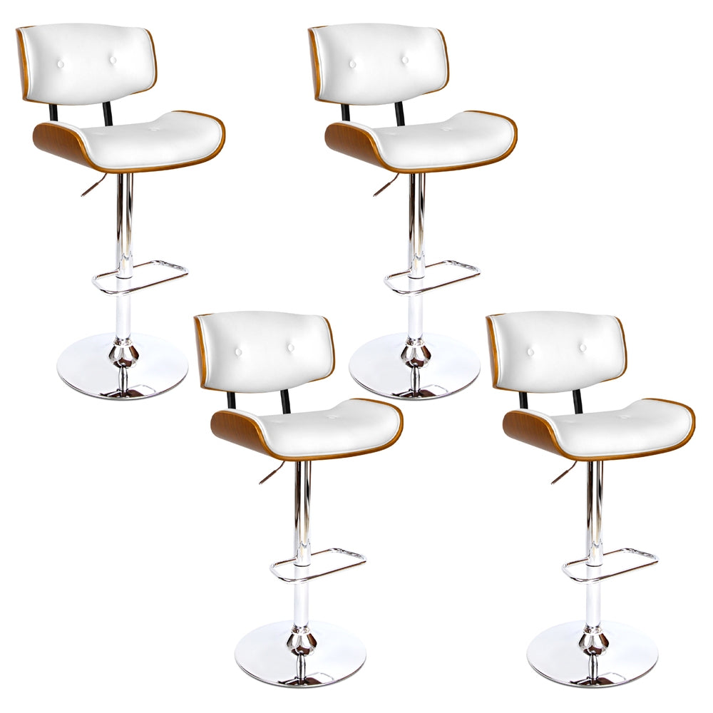 4x Bar Stools | Gas Lift | Leather | White Finish