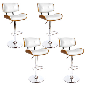 4x Bar Stools | Gas Lift | Leather | White Finish