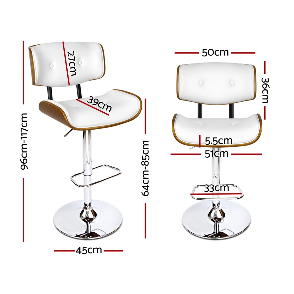 4x Bar Stools | Gas Lift | Leather | White Finish