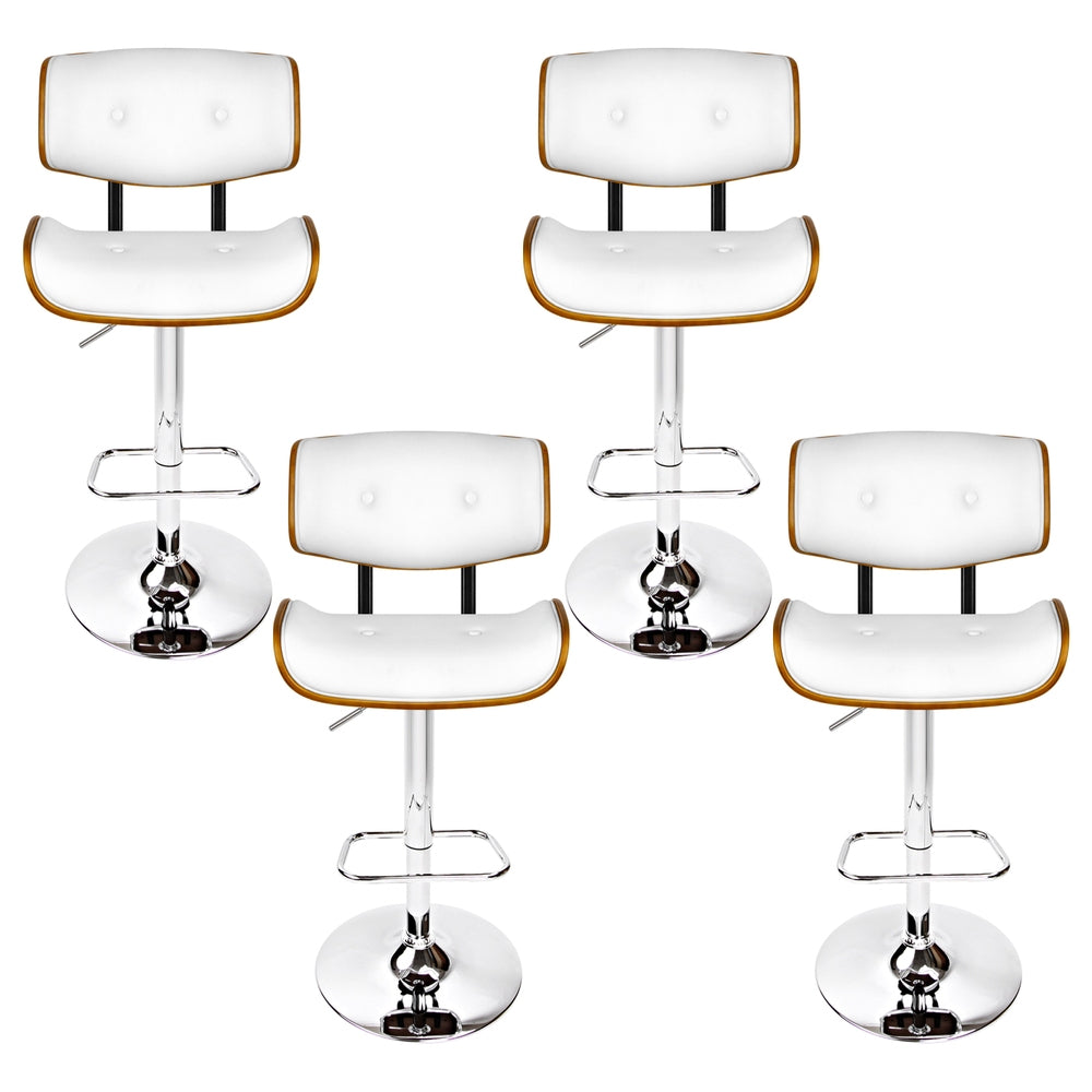 4x Bar Stools | Gas Lift | Leather | White Finish