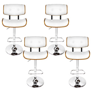 4x Bar Stools | Gas Lift | Leather | White Finish