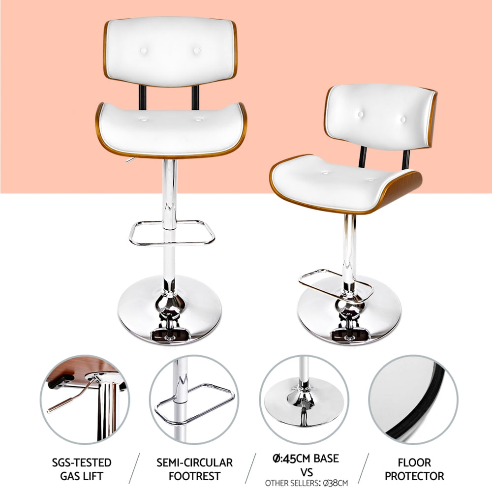 4x Bar Stools | Gas Lift | Leather | White Finish