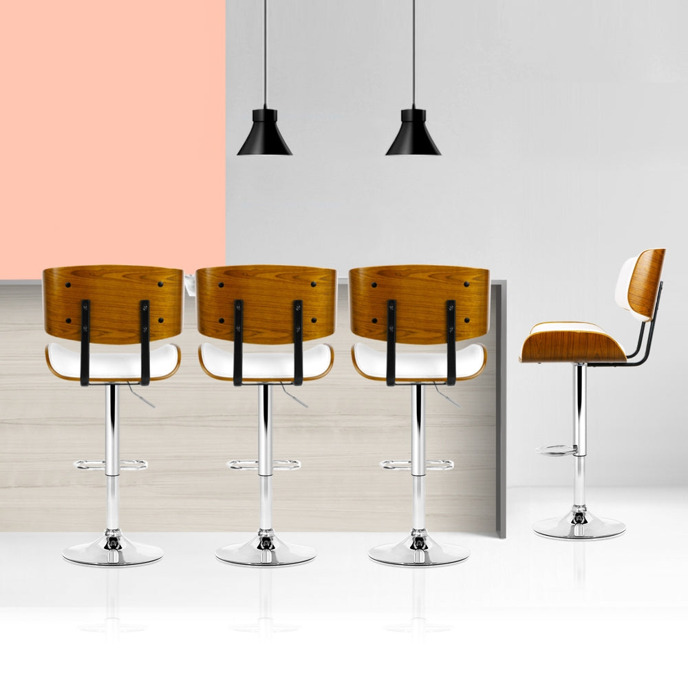 4x Bar Stools | Gas Lift | Leather | White Finish