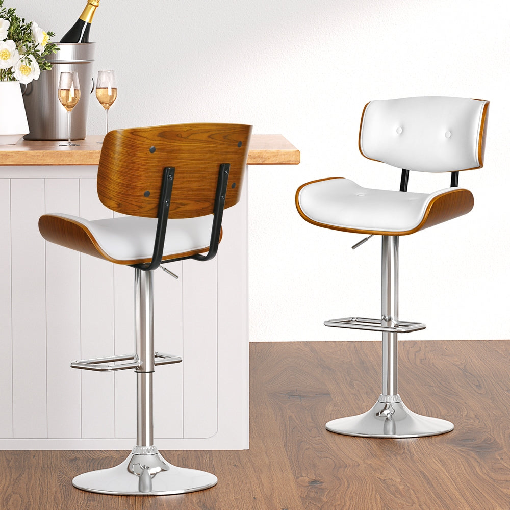 4x Bar Stools | Gas Lift | Leather | White Finish