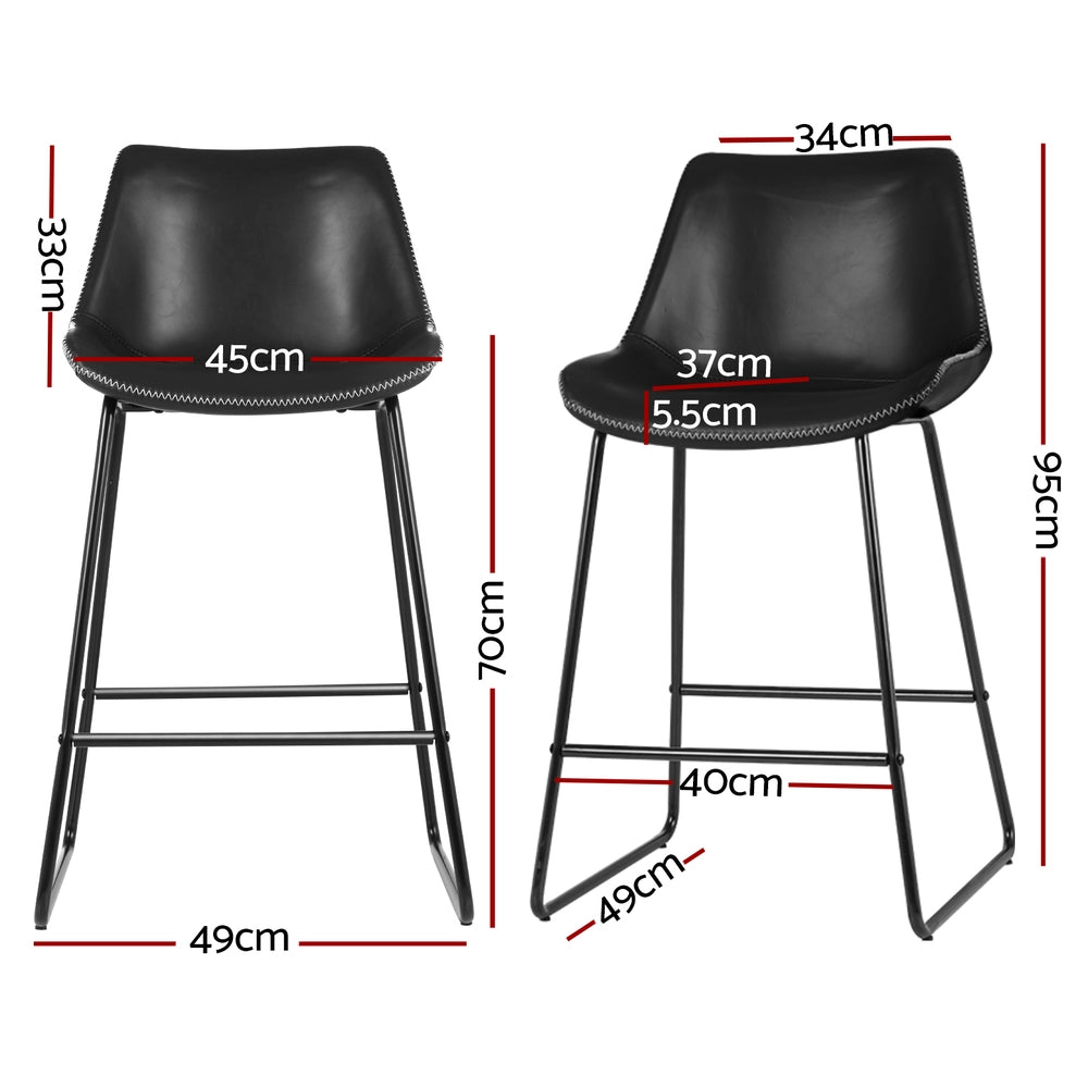 4x Bar Stools | Leather Padded | Metal Legs | Black