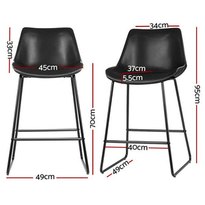 4x Bar Stools | Leather Padded | Metal Legs | Black