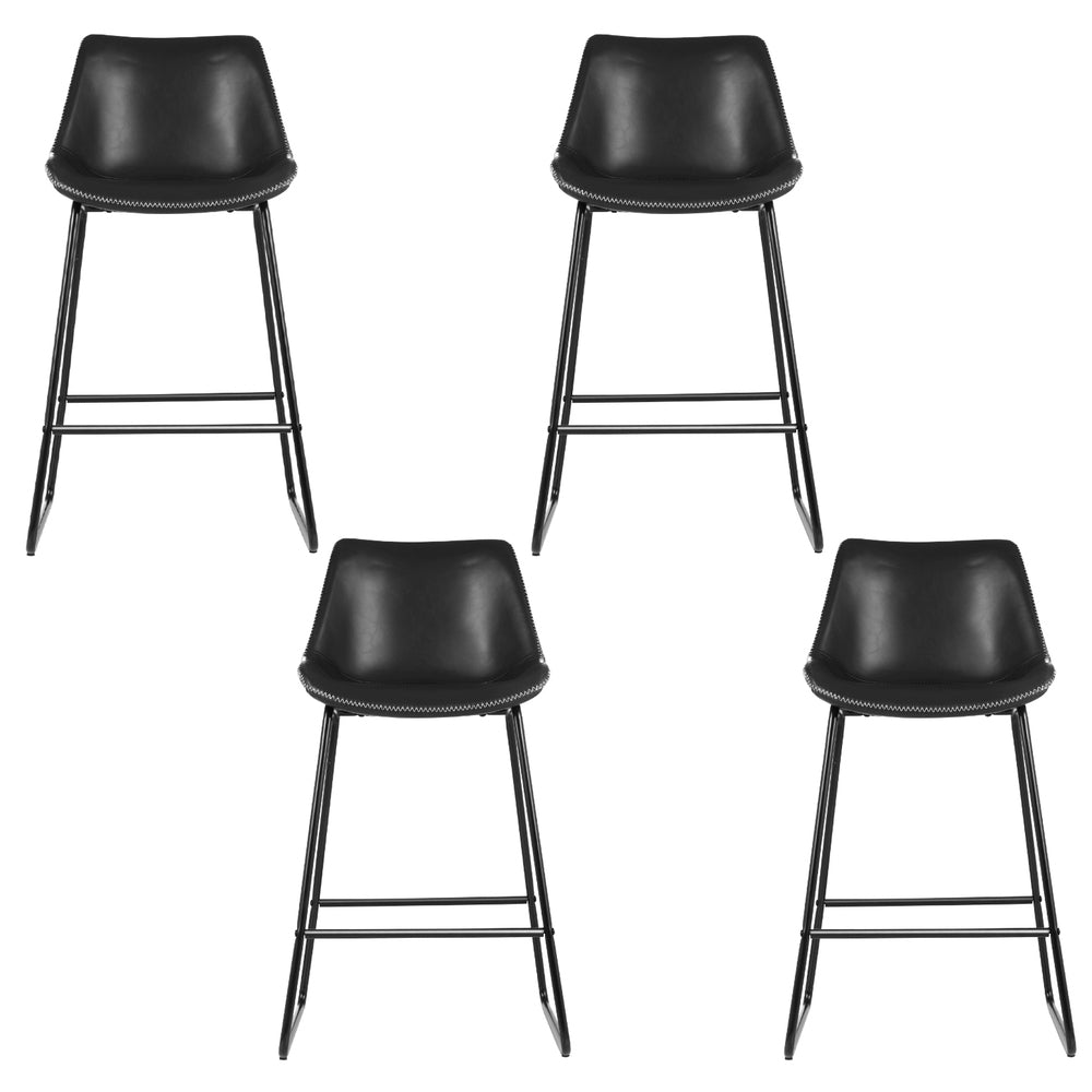 4x Bar Stools | Leather Padded | Metal Legs | Black