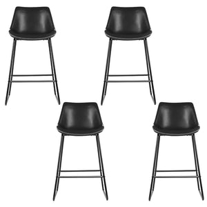 4x Bar Stools | Leather Padded | Metal Legs | Black