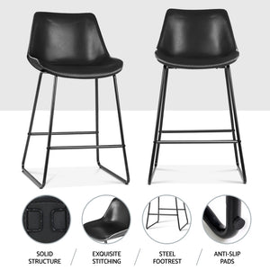 4x Bar Stools | Leather Padded | Metal Legs | Black