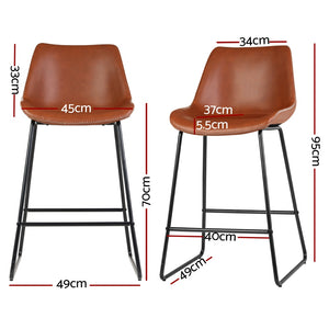 4x Bar Stools | Leather Padded | Metal Legs | Brown