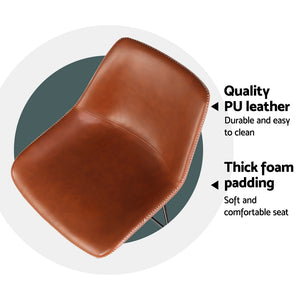 4x Bar Stools | Leather Padded | Metal Legs | Brown
