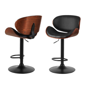 4x Bar Stools | Gas Lift | Leather Padded | Black