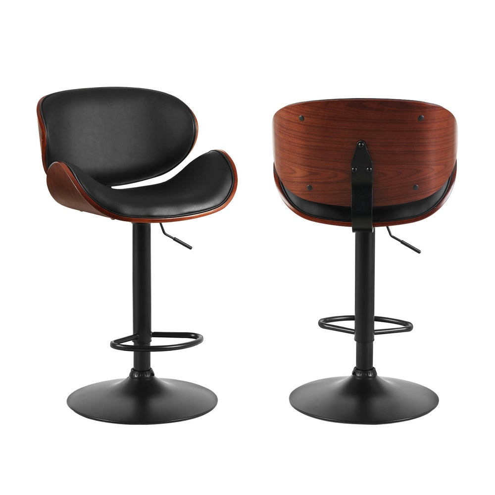 4x Bar Stools | Gas Lift | Leather Padded | Black