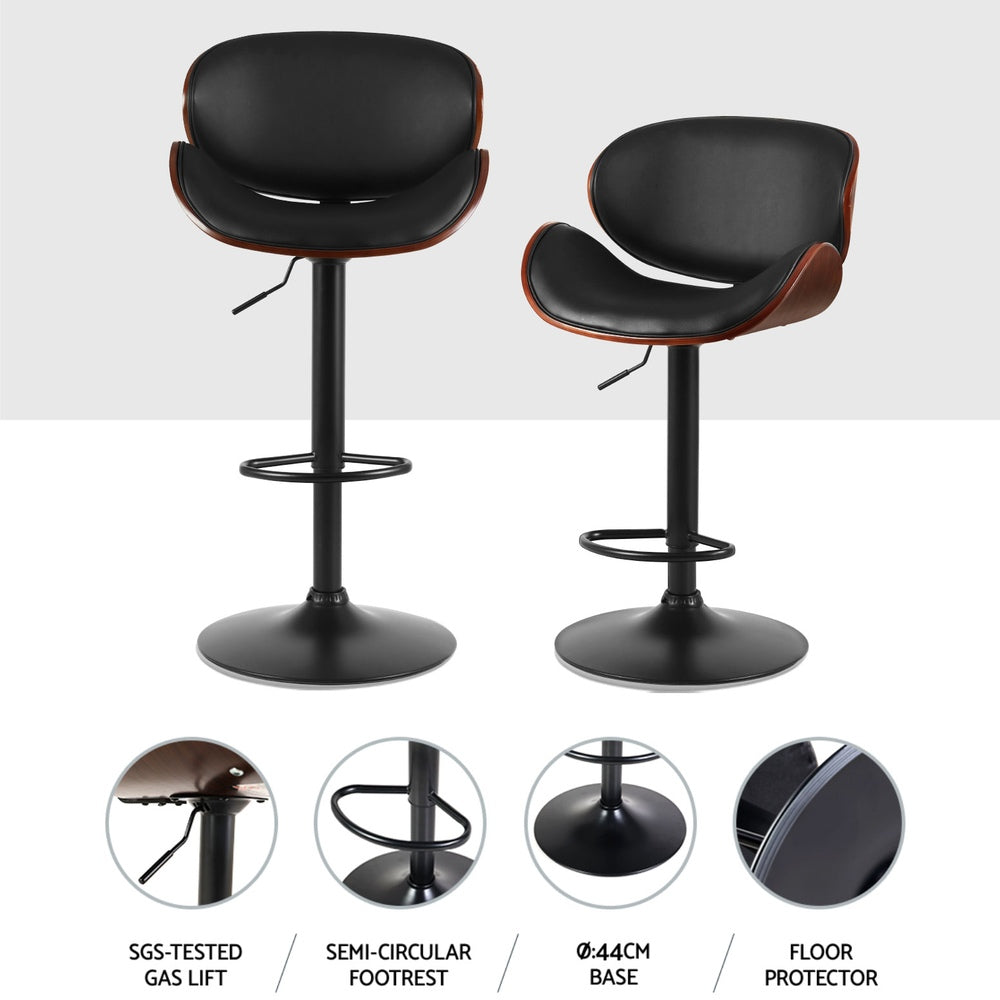 4x Bar Stools | Gas Lift | Leather Padded | Black