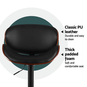 4x Bar Stools | Gas Lift | Leather Padded | Black