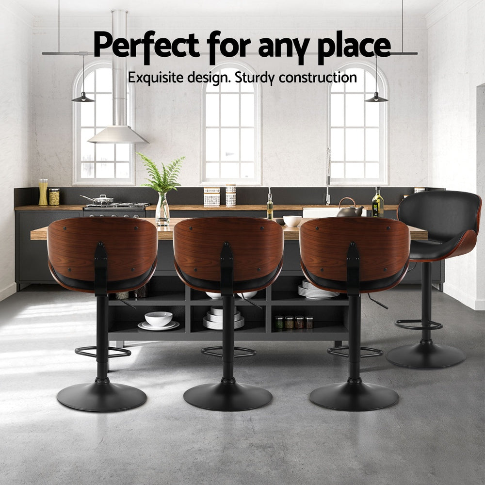 4x Bar Stools | Gas Lift | Leather Padded | Black