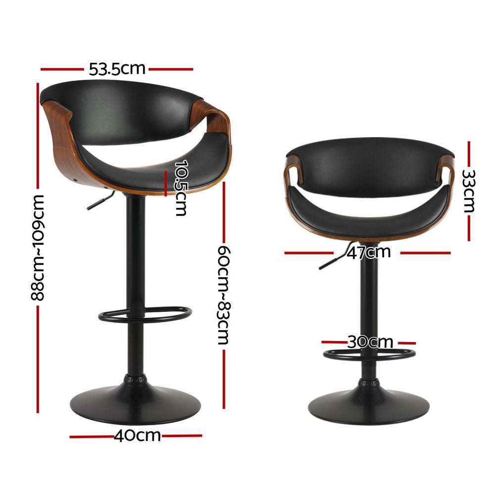 4x Bar Stools | Gas Lift | Leather w/Armrest | Adjustable Height