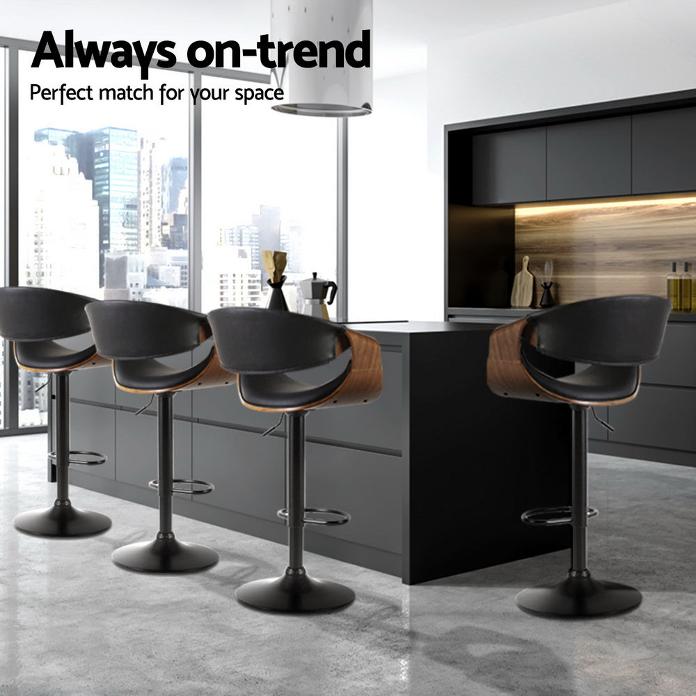 4x Bar Stools | Gas Lift | Leather w/Armrest | Adjustable Height