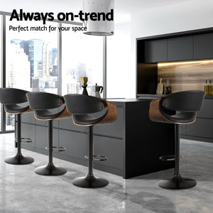 4x Bar Stools | Gas Lift | Leather w/Armrest | Adjustable Height