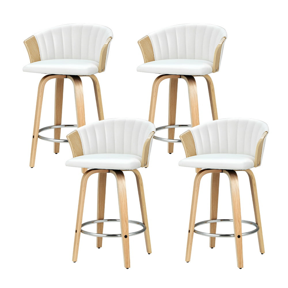 4x Bar Stools | Swivel Leather Chairs | Wooden Frame