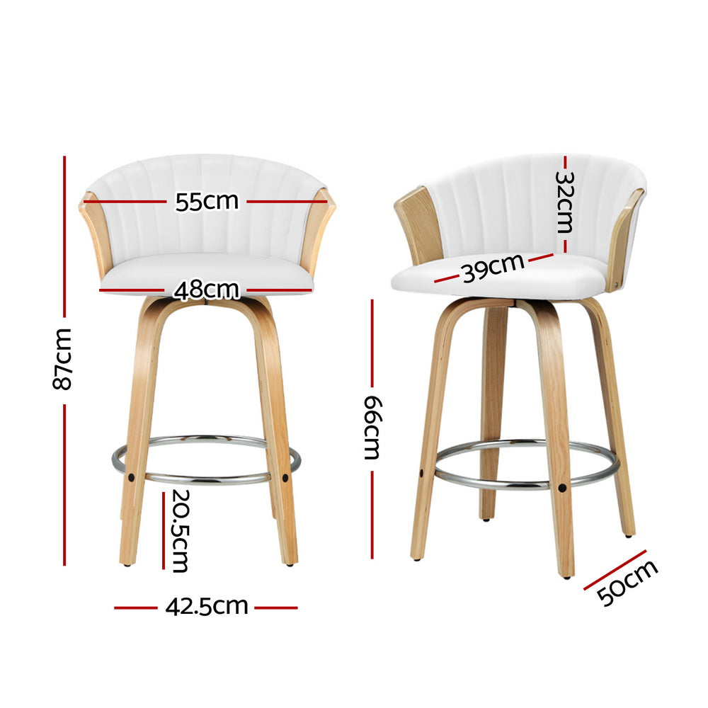4x Bar Stools | Swivel Leather Chairs | Wooden Frame