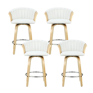 4x Bar Stools | Swivel Leather Chairs | Wooden Frame