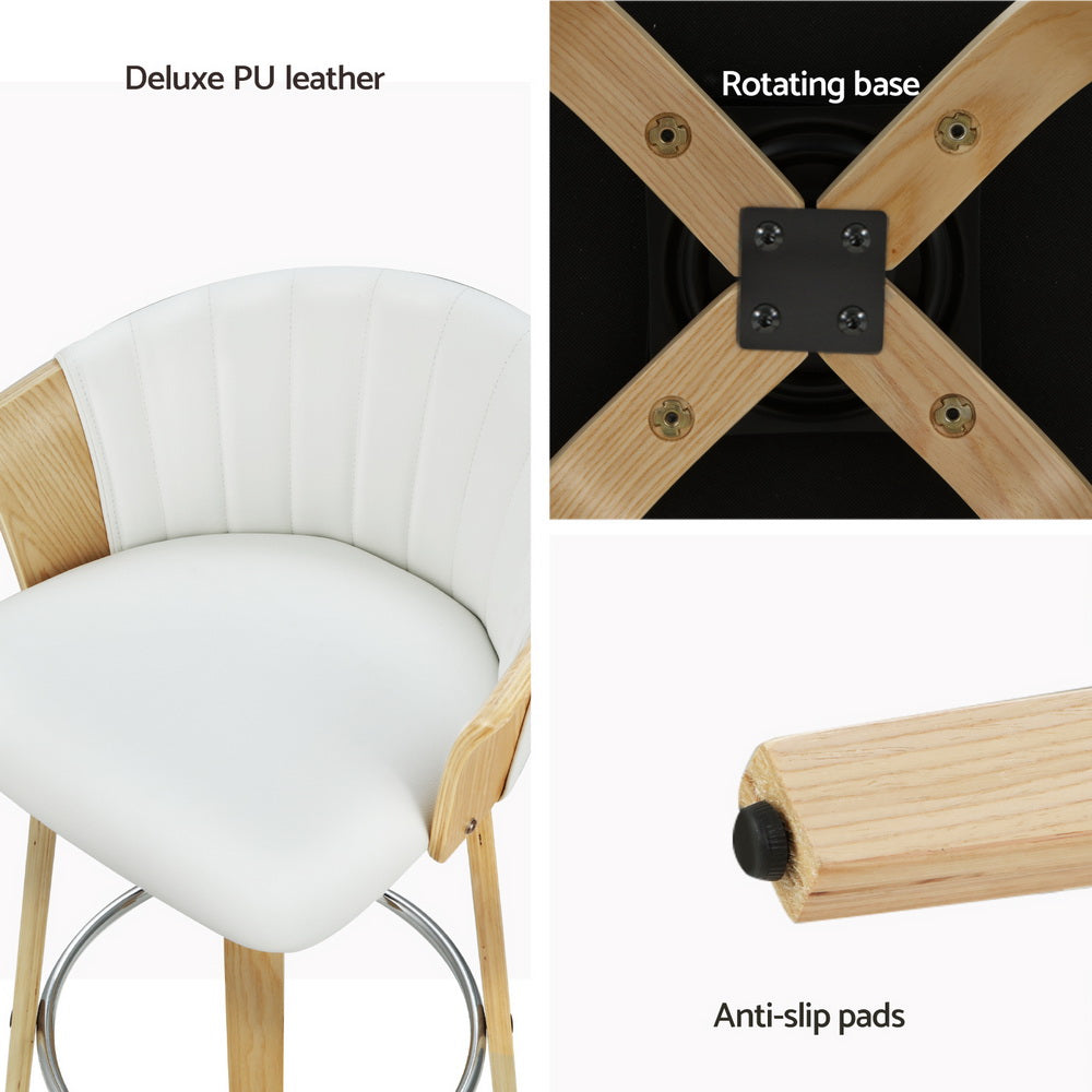 4x Bar Stools | Swivel Leather Chairs | Wooden Frame