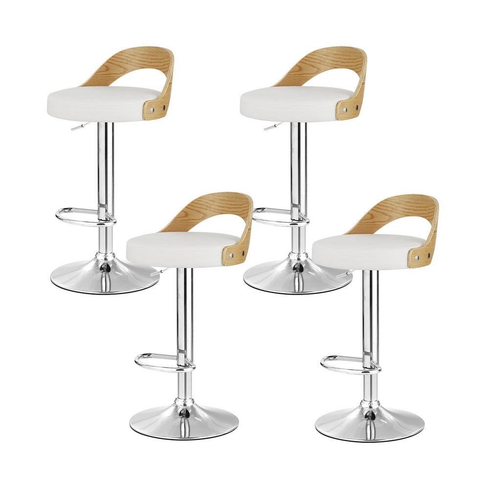 4x Bar Stools | Adjustable Leather | Padded | White Finish