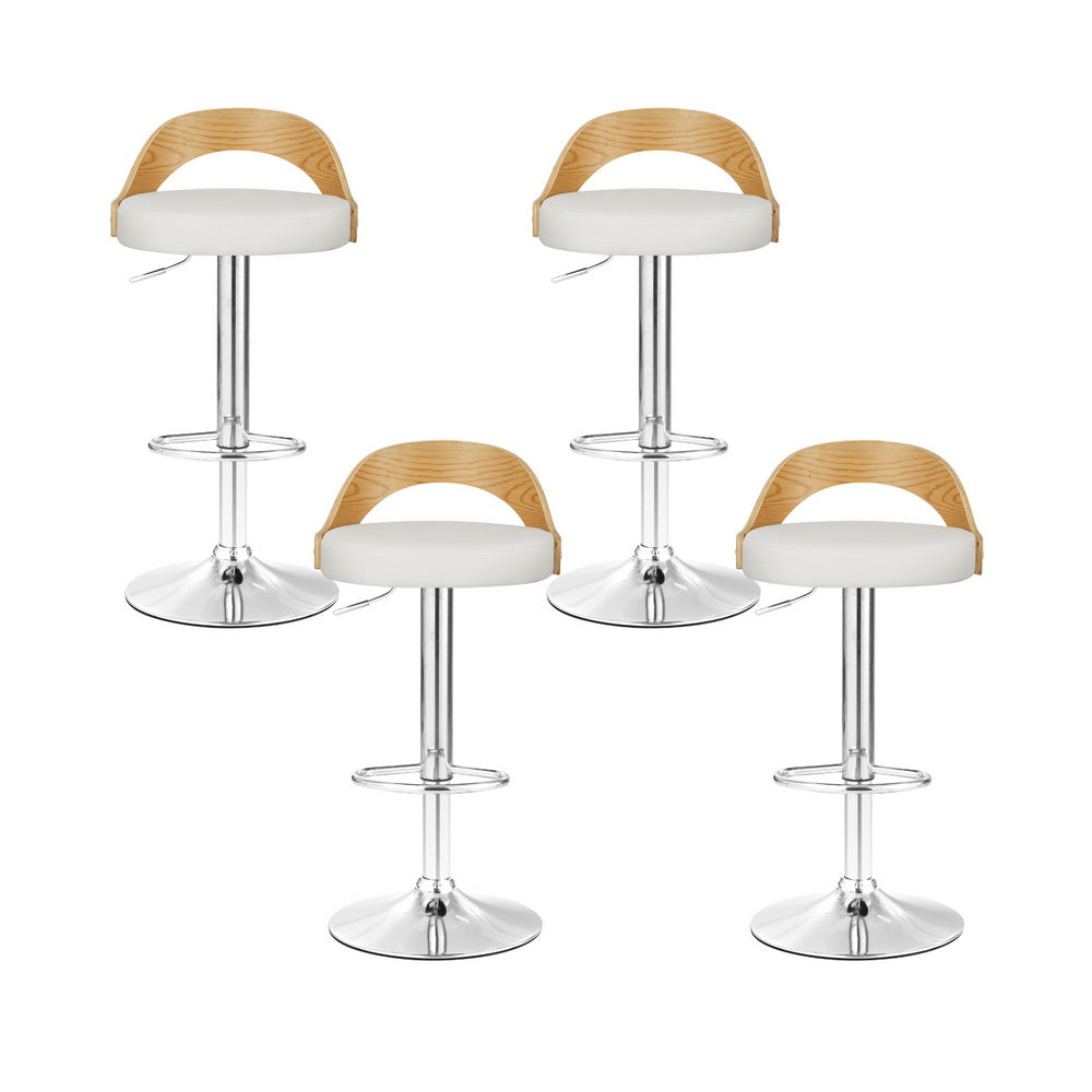 4x Bar Stools | Adjustable Leather | Padded | White Finish