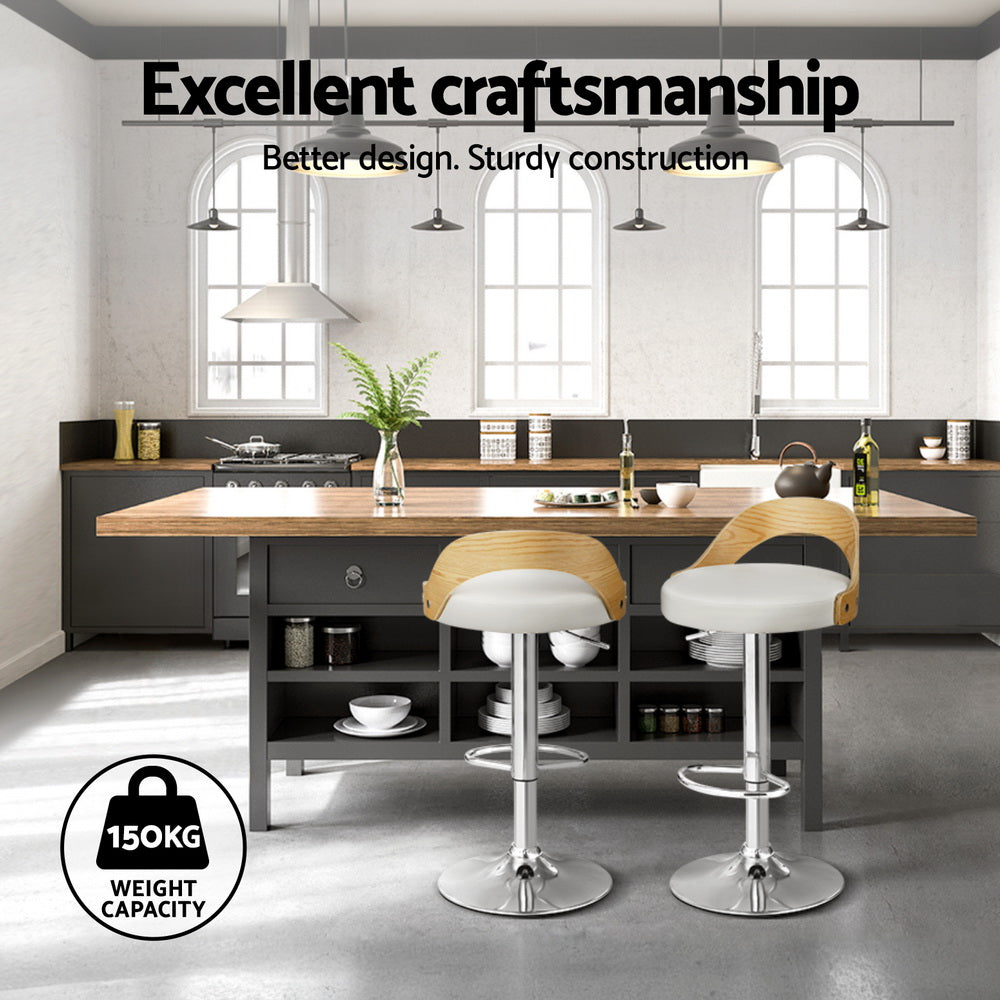 4x Bar Stools | Adjustable Leather | Padded | White Finish