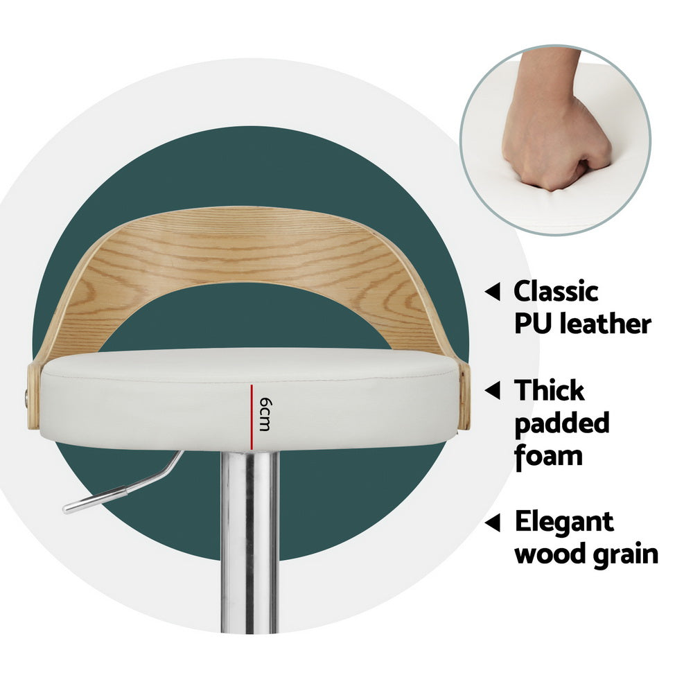 4x Bar Stools | Adjustable Leather | Padded | White Finish