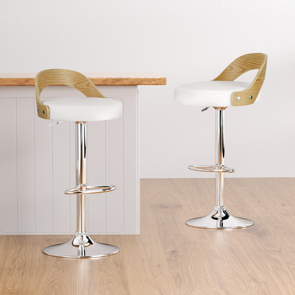 4x Bar Stools | Adjustable Leather | Padded | White Finish