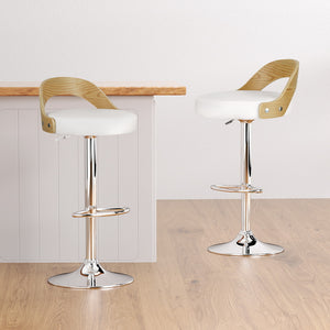 4x Bar Stools | Adjustable Leather | Padded | White Finish