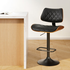 Artiss Bar Stools | Kitchen Dining Chairs | Gas Lift Stool | Wooden Leather | Black
