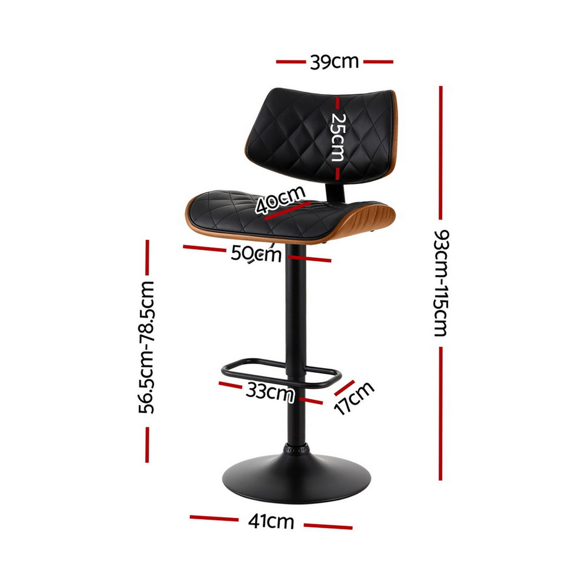 2x Bar Stools | Kitchen Dining Chairs | Gas Lift Stool | Wooden Leather | Black