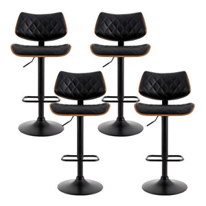 4x Bar Stools | Kitchen Dining Chairs | Gas Lift Stool | Wooden Leather | Black