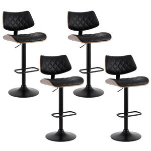 4x Bar Stools | Kitchen Dining Chairs | Gas Lift Stool | Wooden Leather | Black