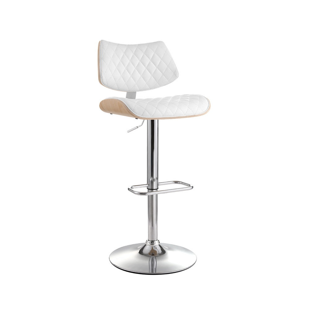 Artiss Bar Stools | Kitchen Dining Chairs | Gas Lift Stool | Wooden Leather | White