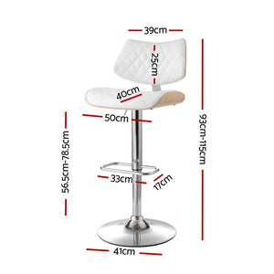 Artiss Bar Stools | Kitchen Dining Chairs | Gas Lift Stool | Wooden Leather | White