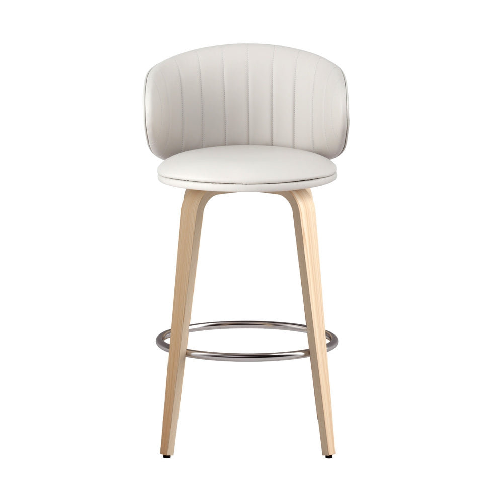 2x Artiss Bar Stools | Dining Chairs | Contoured Leather | Wood Stool | Adjustable Height