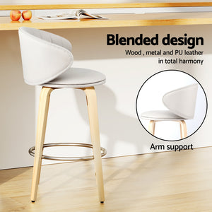 2x Artiss Bar Stools | Dining Chairs | Contoured Leather | Wood Stool | Adjustable Height