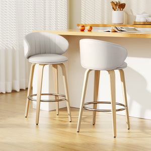 2x Artiss Bar Stools | Dining Chairs | Contoured Leather | Wood Stool | Adjustable Height