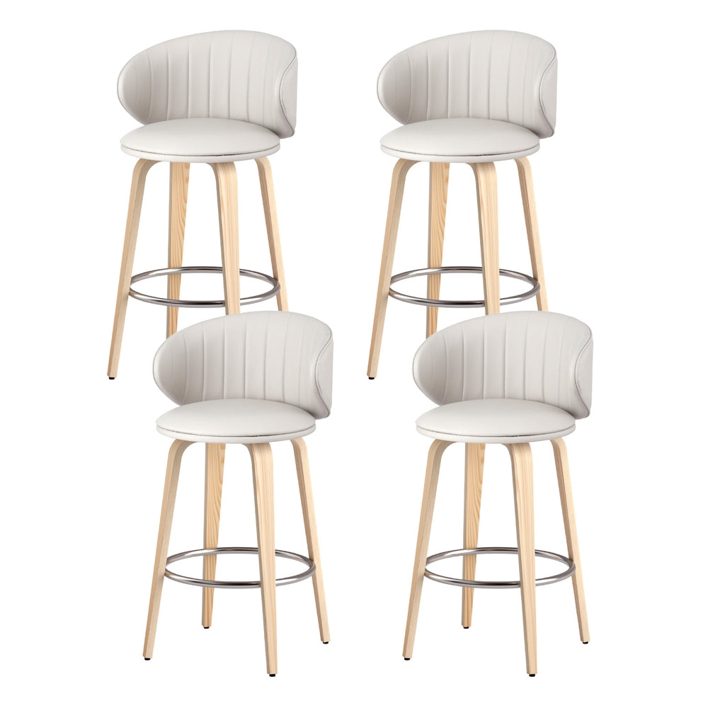 4x Artiss Bar Stools | Dining Chairs | Contoured Leather | Wood Stool | Adjustable Height