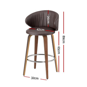 2x Artiss Bar Stools | Dining Chairs | Contoured Leather | Wood Stool | Adjustable Height