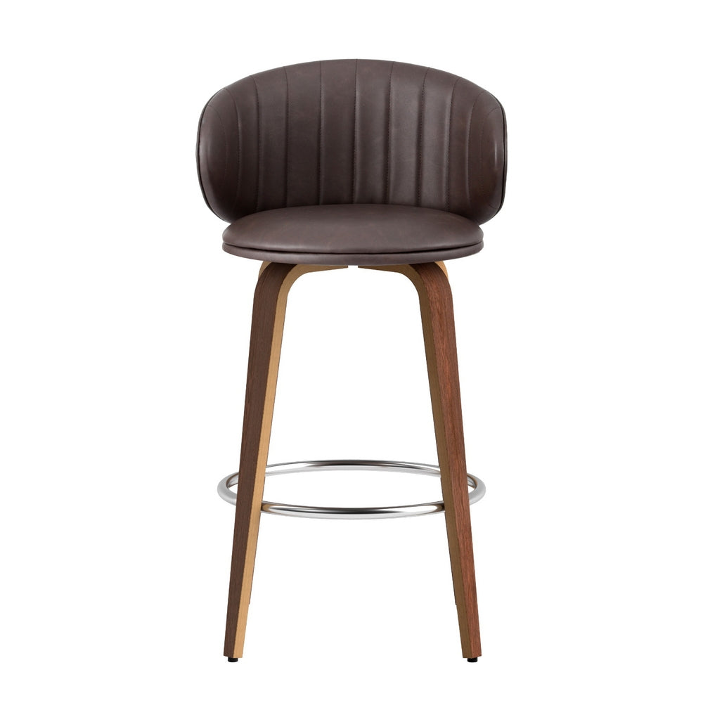 2x Artiss Bar Stools | Dining Chairs | Contoured Leather | Wood Stool | Adjustable Height