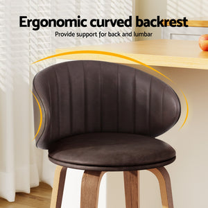 2x Artiss Bar Stools | Dining Chairs | Contoured Leather | Wood Stool | Adjustable Height