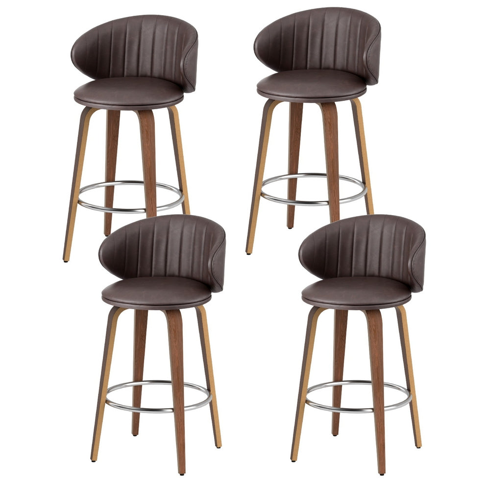 4x Artiss Bar Stools | Dining Chairs | Contoured Leather | Wood Stool | Adjustable Height