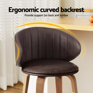 4x Artiss Bar Stools | Dining Chairs | Contoured Leather | Wood Stool | Adjustable Height